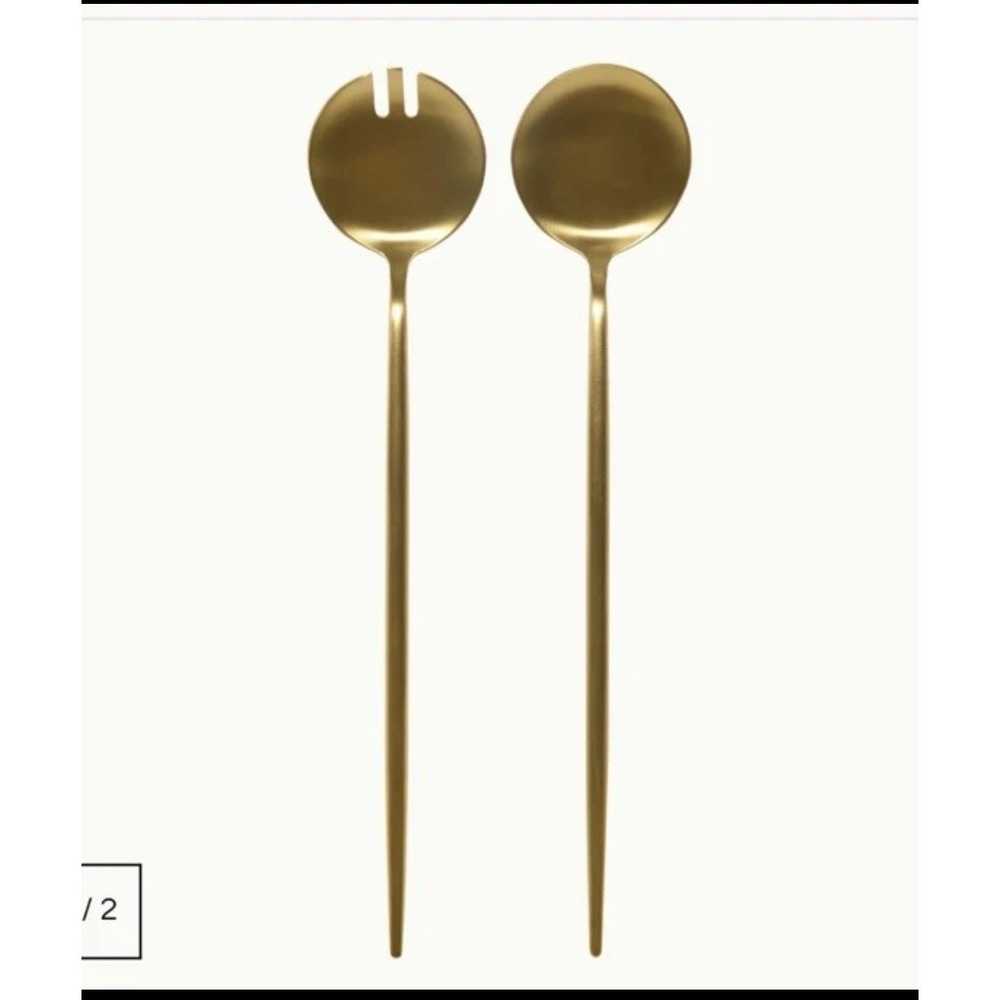 New Taja Collection Salad Servers‎ Gold Tone Stainless Steel Salad Spoons $68